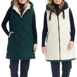 Koolaburra By Ugg Reversible Sherpa Vest Green Cream Women's XXL Quilted Cozy